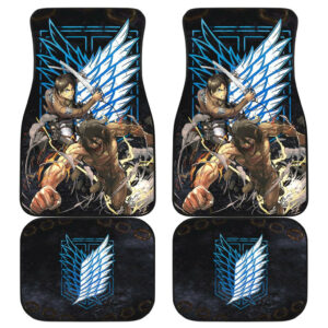 Attack On Titan Anime Car Floor Mats AOT Angry Eren Titan Transforming Blue Wings Of Freedom Symbol Car Mats