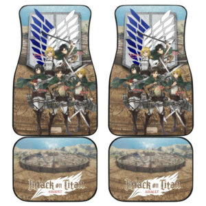 Attack On Titan Anime Car Floor Mats AOT Levi Squad Green Coat Eren Mikasa Armin Historia Car Mats