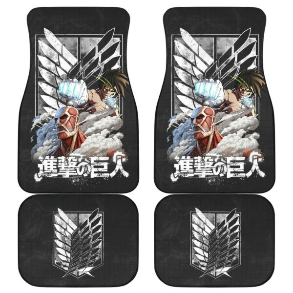 Attack On Titan Anime  Car Floor Mats – Colossal And Eren Titan Punch Wrecking Wings Of Freedom Car Mats