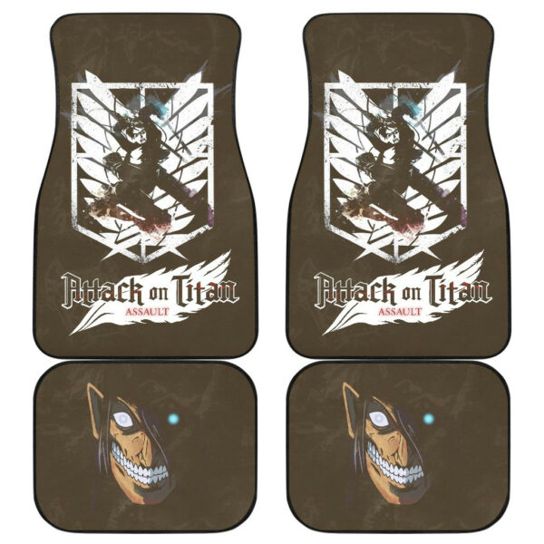 Attack On Titan Anime  Car Floor Mats – Eren Fighting And Evil Eren Titan Smiling Car Mats