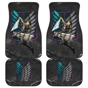 Attack On Titan Anime  Car Floor Mats – Levi Ackerman Fighting Black Chains Wings Of Freedom Symbol Car Mats