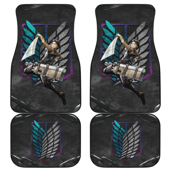 Attack On Titan Anime  Car Floor Mats – Levi Ackerman Fighting Black Chains Wings Of Freedom Symbol Car Mats