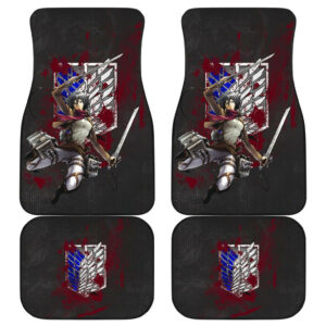 Attack On Titan Anime  Car Floor Mats – Mikasa Fighting Bloody Wings Of Freedom Symbol  Car Mats