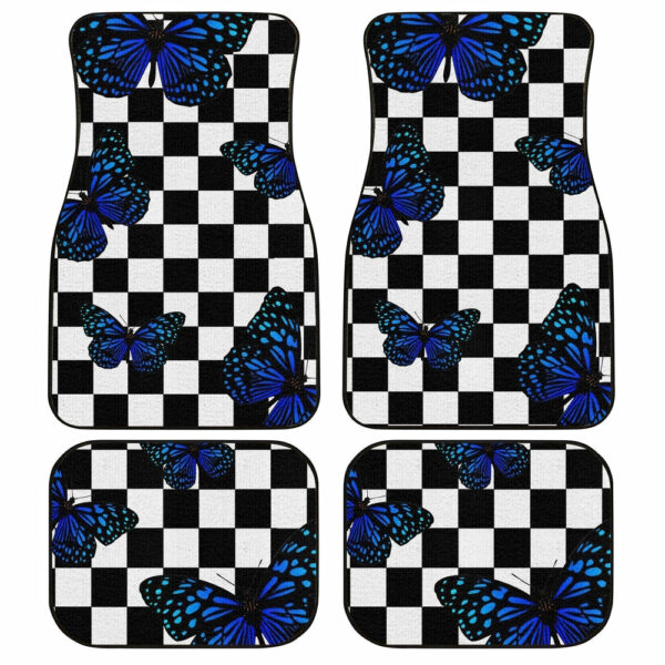 Blue Butterfly Checkerboard Car Floor Mats Custom Car Accessories