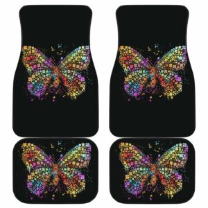 Buffterfly Colorfull In Black Theme Car Floor Mats