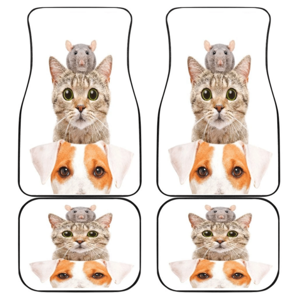 Cat Dog Mice Funny in white theme Car Floor Mats 191021