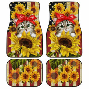 Cat Sunflower Car Floor Mats Custom American Flag