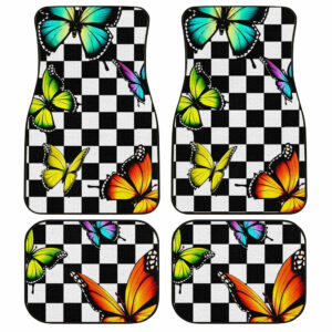 Checkerboard Butterfly Car Floor Mats Custom Colorful Car Accessories