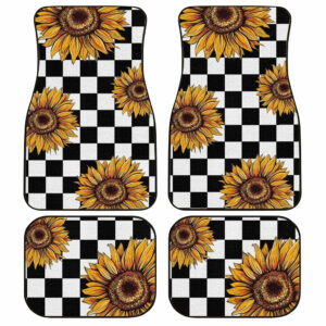 Checkerboard Sunflower Car Floor Mats Custom Car Accessories Gifts Idea