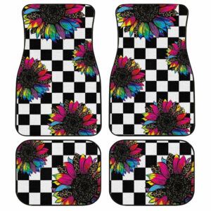 Checkerboard Sunflower Car Floor Mats Custom Leopard Car Interior Accessories