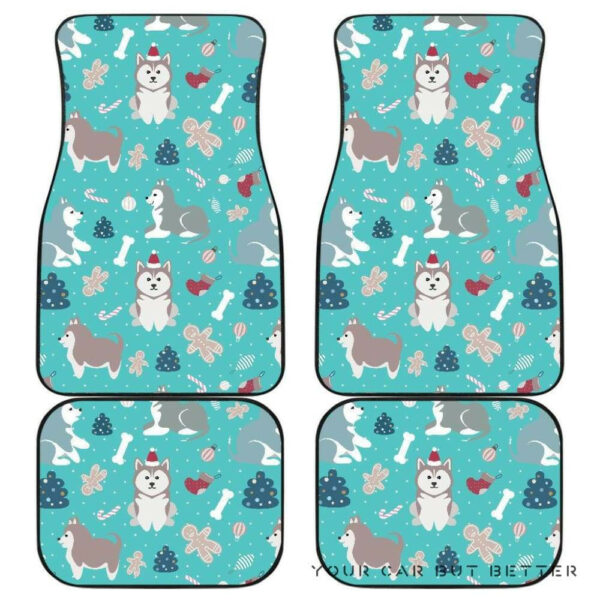 Christmas Cute Siberian Husky Puppie Pattern Front And Back Car Mats 045109 T1120