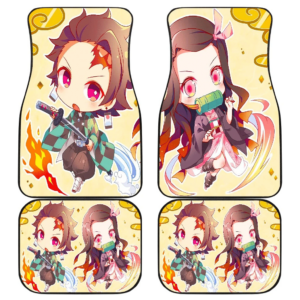 Cute Chibi Tanjiro And Nezuko Demon Slayer Car Floor Mats UBC033002