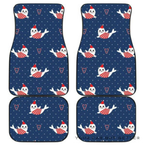 Cute Sea Lion Seal Christmas Hat Candy Cane Heart Pattern Front And Back Car Mats 045109 T1120