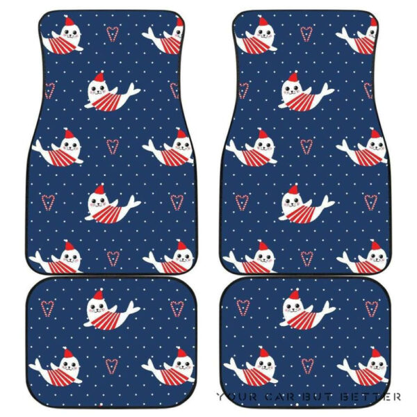 Cute Sea Lion Seal Christmas Hat Candy Cane Heart Pattern Front And Back Car Mats 045109 T1120