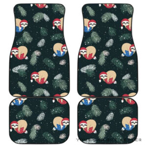 Cute Sloths Sleeping Christmas Ball Santa Hat Pattern Front And Back Car Mats 045109 T1120