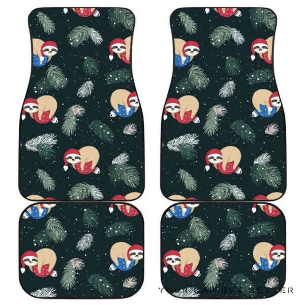 Cute Sloths Sleeping Christmas Ball Santa Hat Pattern Front And Back Car Mats 045109 T1120