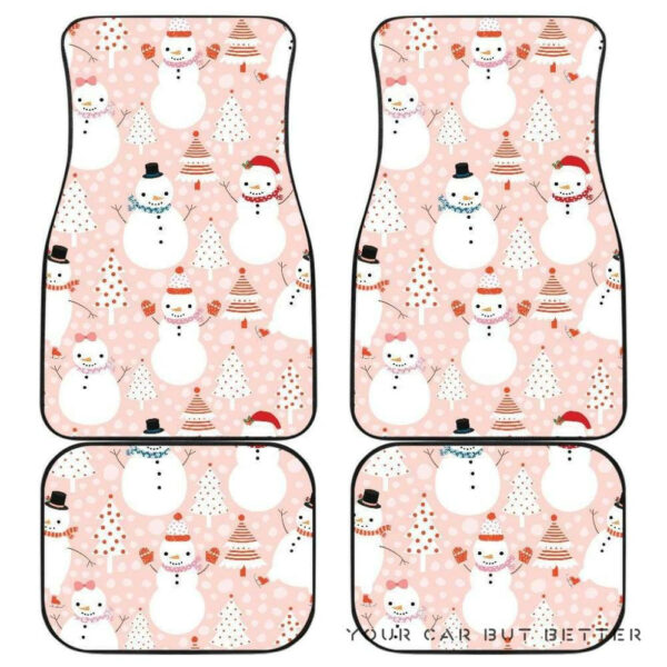 Cute Snowman Christmas Tree Snowpink Background Front And Back Car Mats 045109 T1120