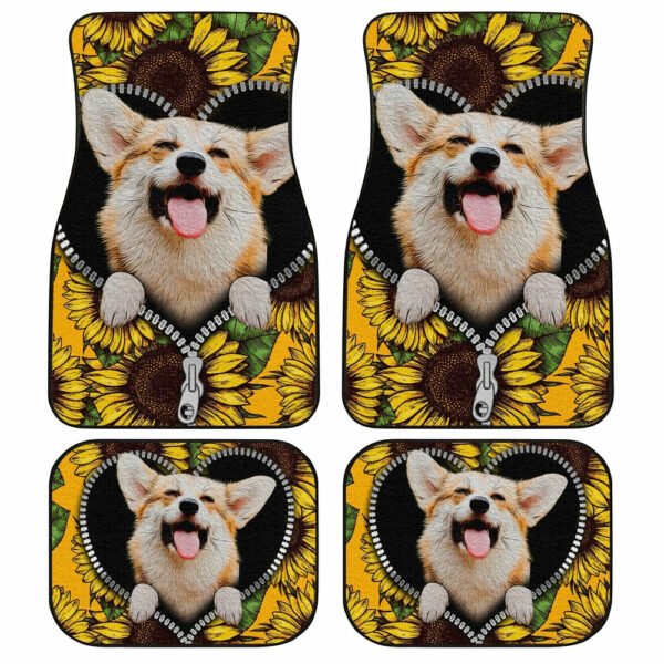 Cute Sunflower Corgi Car Floor Mats Custom Car Accessories Car Accessories For Corgi Onwers