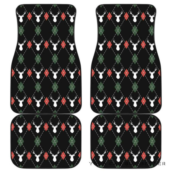 Deer Christmas New Year Pattern Argyle Front And Back Car Mats 045109 T1120