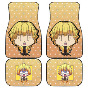 Demon Slayer Anime Car Floor Mats – Cute Chibi Agatsuma Zenitsu Crying Yellow Cloak Patterns Car Mats