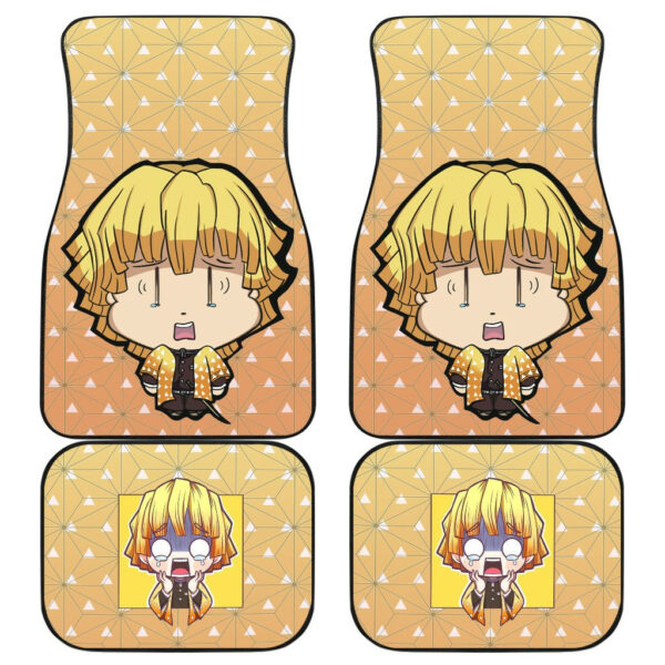 Demon Slayer Anime Car Floor Mats – Cute Chibi Agatsuma Zenitsu Crying Yellow Cloak Patterns Car Mats