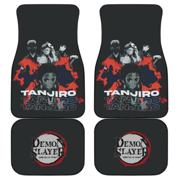 Demon Slayer Anime Car Floor Mats – Tanjiro Fighting Black And White DS Kanji Car Mats