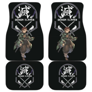 Demon Slayer Anime Car Floor Mats – Tanjiro Standing Smiling Cross Swords DS Kanji Car Mats