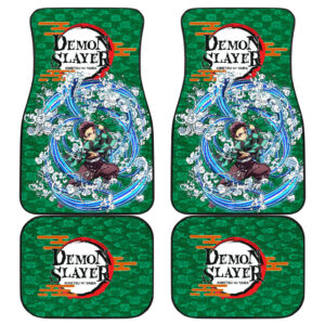 Demon Slayer Anime Tanjiro Water Breath Power Green Background Car Floor Mats