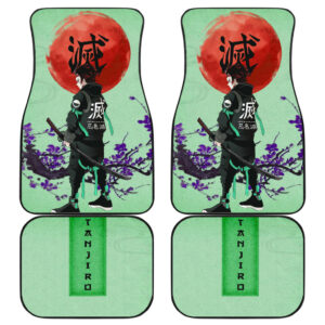 Demon Slayer Anime Tanjiro Wearing Modern Clothes Green Theme Car Floor Mats