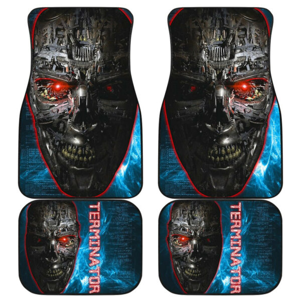 Horror Movie The Terminator Robot Face Blue Data Car Floor Mats